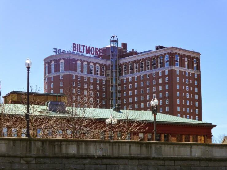 Exterior of the historic Biltmore Hotel located right in the city center of Providence, RI