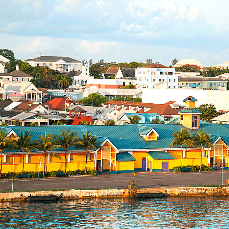 View of downtown Nassau taken from the sea in the Bahamas.